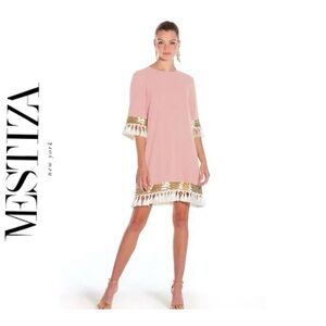 Mestiza Shimmy Shimmy Tassle Dress, A-Line, neutral Pink with cream tassles,XS